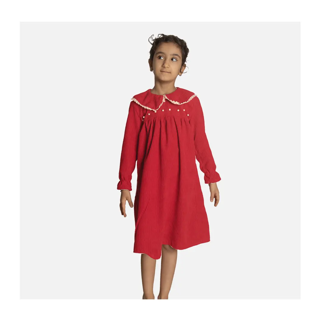 COde4 ست پیراهن دخترانه طرح یلدایی پارچه مخمل کبریتی ریزبافت - Image 1